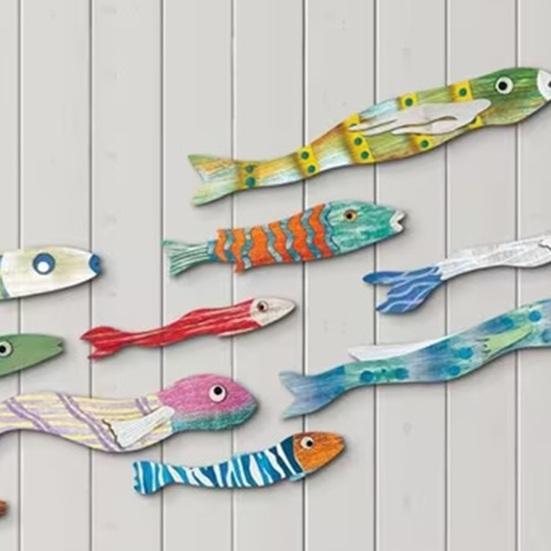 10 Stück Küsten-Holzfisch-Wanddekoration Handgefertigte Nautische Kunst für Strand-Seehaus Rustikale Ausschnitte für Innen-Außen-Ausstellung Meeres-Partydekorationen