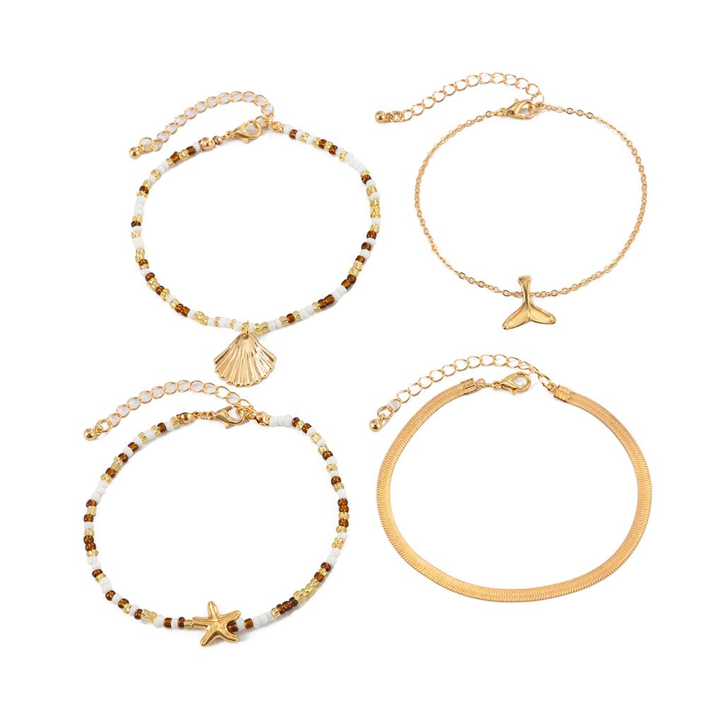 Ingemark Exquisite Fishtail Scallop Starfish Pendent Anklet Chain Women Summer Beach Vacation Rice Beads Feet Chain New Jewelry