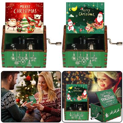 Christmas Hand Crank Music Box Wooden Vintage Musical Boxes Creative Children New Year Birthday Gift