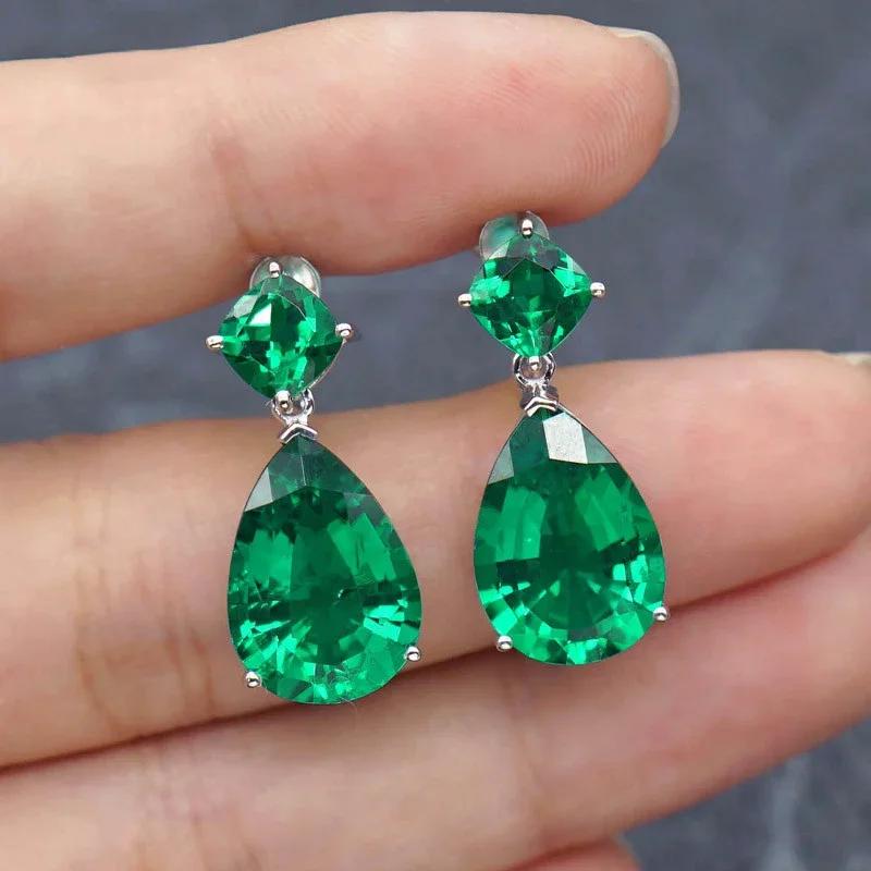 New Popular Women'S Pendant Emerald Earrings Retro Party Accessories With Bright Green Zirconia Elegant  Jewelry Gifts