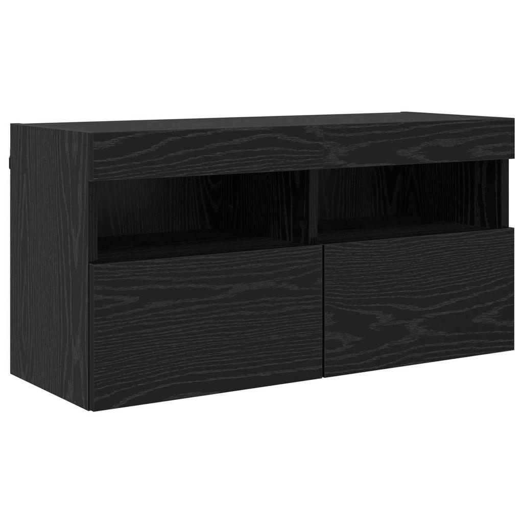 TV Wall Shelf Set 7 pcs Black Oak Effect Wood Based Panel