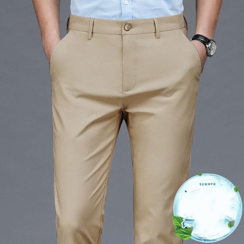 Male Pants Stretch Solid Black Smart Casual Men's Trousers Office Quick Dry Suit Pants Spring Autumn Korean Straight Pants