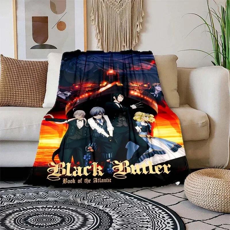 Soft Lightweight Cartoon Print Blanket Black Butler Design for Home Sofa Bedding Kids Gift Microfiber Throw