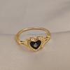 Gold Gothic Black Enamel Heart Ring - Drip Oil Light Luxury Couple Style