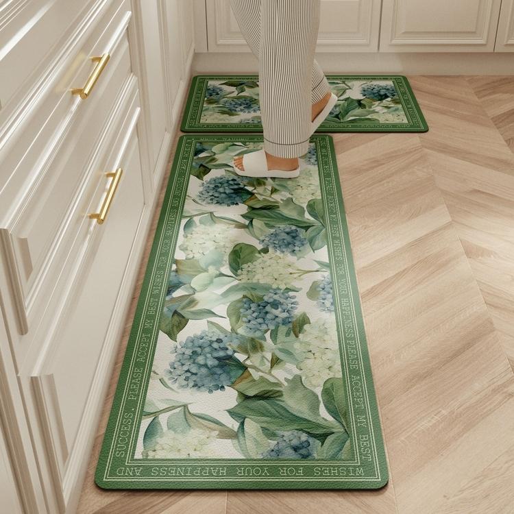 Carpet for Kitchen Floor Mat Pvc Leather Waterproof Non-slip Long Rug Anti-fatigue Foot Mats Pink Flower Home Decoration Rugs