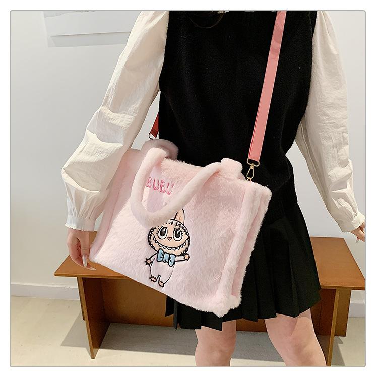 Labubu plysj skulderveske for kvinner, sminkeveske, søt ins håndveske, bursdagsgave