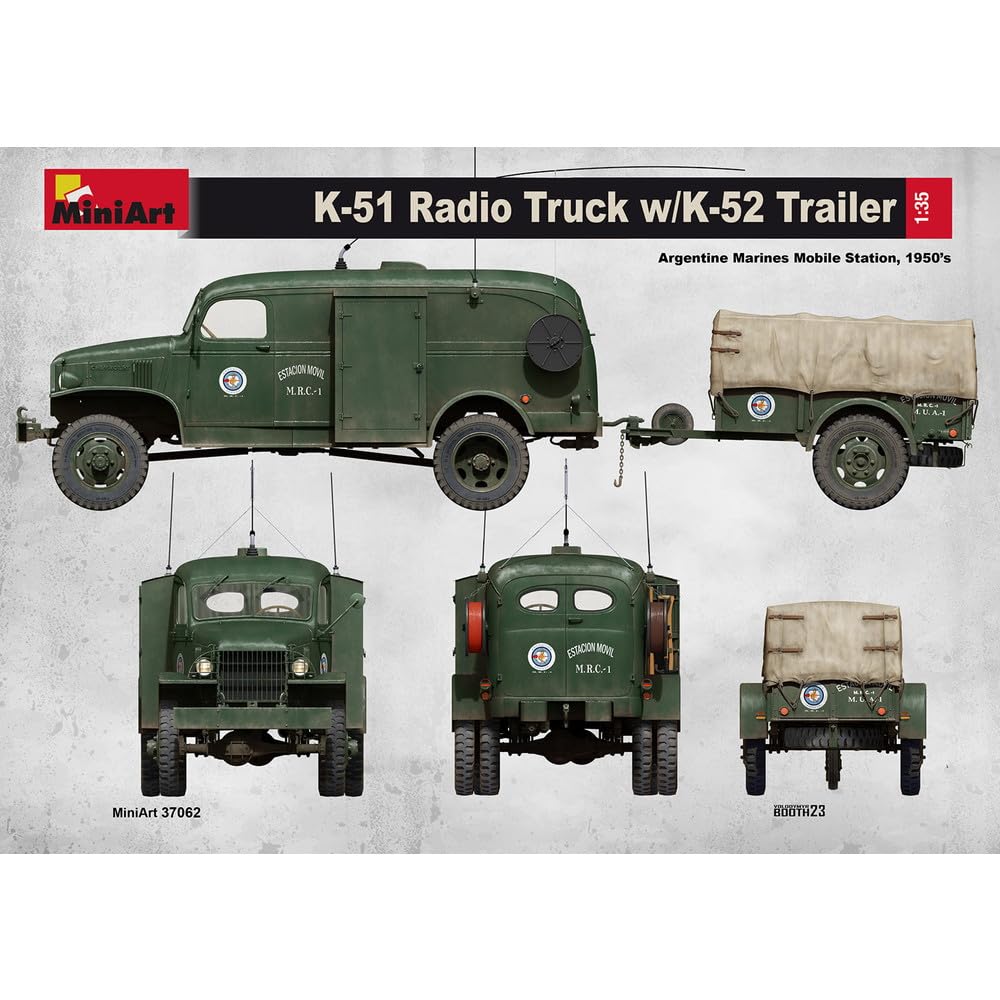 Miniart Scale K51 Communications Truck with Plastic MA37062 1/35 K-52 Trailer, Model,