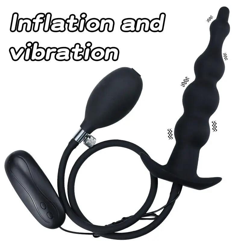 Vibrating Inflatable Anal Plug 12 Frequency Vibration Prostate Massager Anal Expansion Back Court Pull Beads With Remote Control