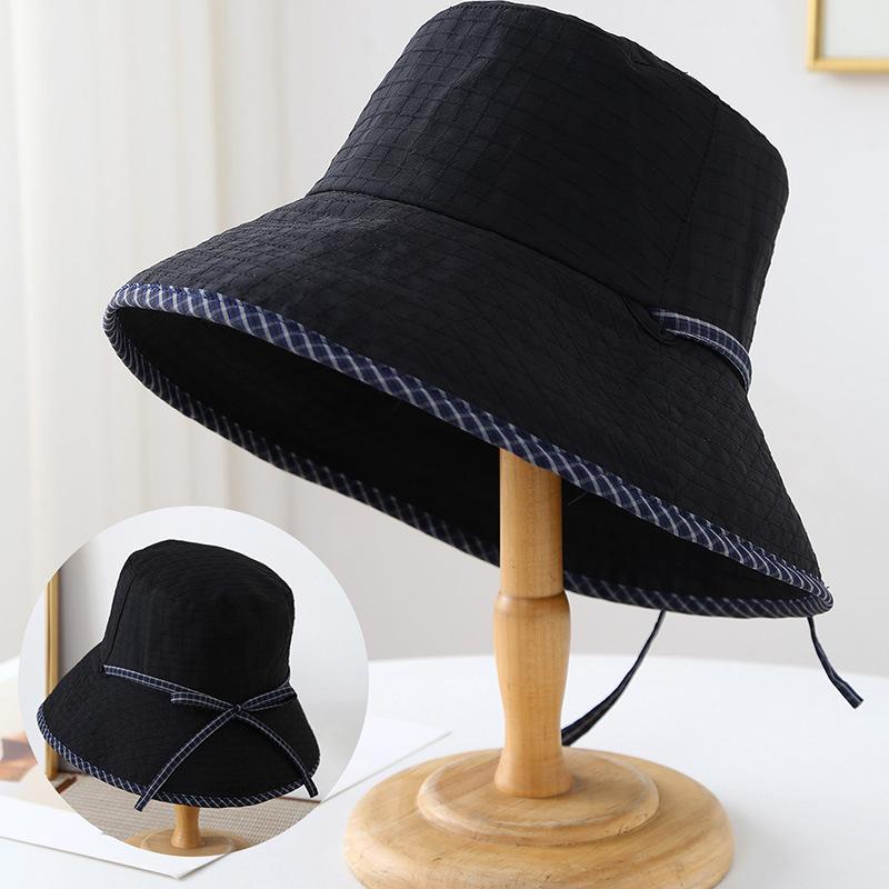Small Fresh Plaid Bow Contrasting Color Bucket Hat Spring and Summer Travel Showing Face Small Bucket Hat Versatile Basin Hat Woman