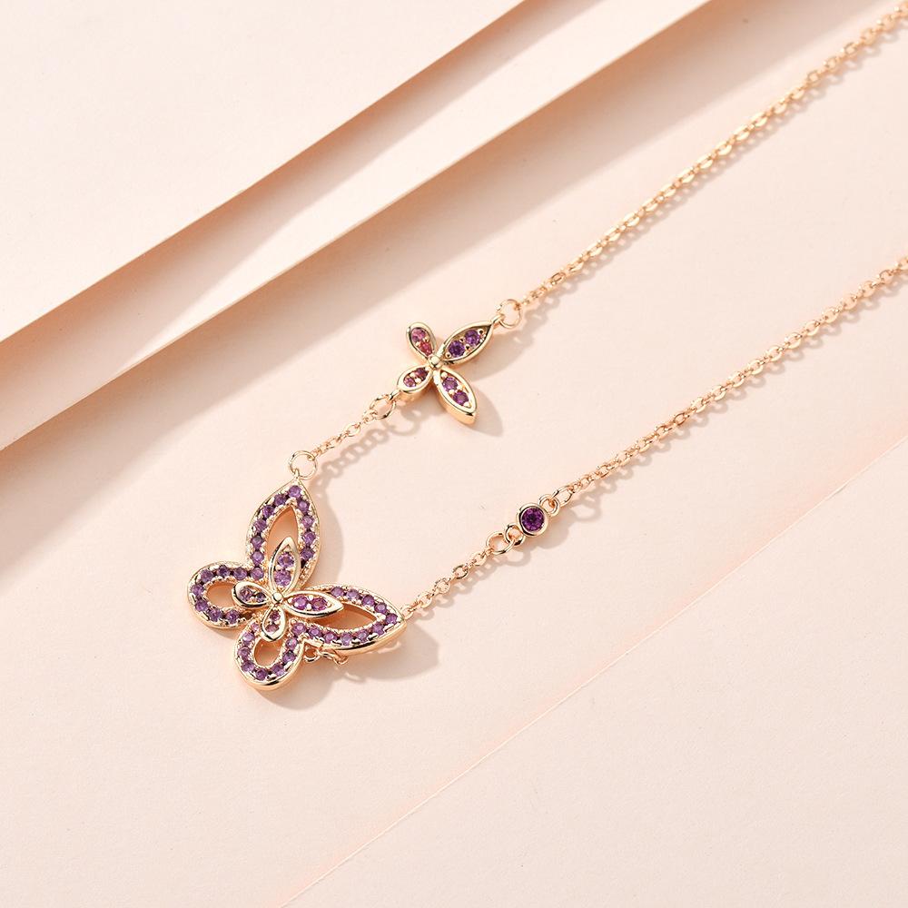 Hot-selling Seiko Phantom Micro-set Three Butterflies Pink Diamond Necklace Clavicle Chain