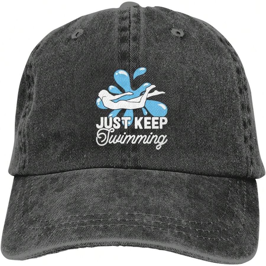 Adjustable Cotton Baseball Cap With Embroidered Swim Like A Girl Quote Unisex Low Profile Dad Hat