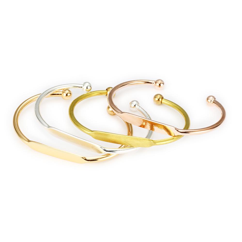 Minimalist Yellow Brass Polished Open C-Shape Bangle Bracelet for Women - European & American Style