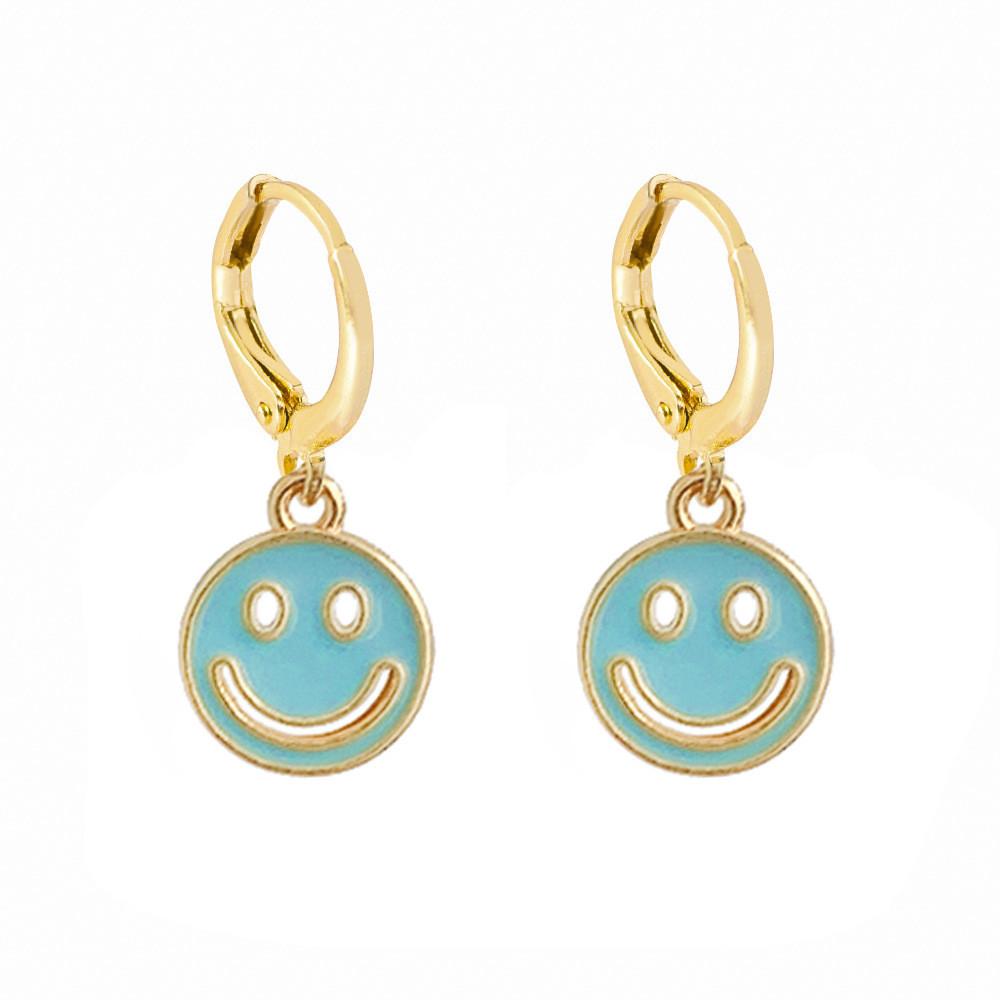 Stylish Smiley Face Earrings Colorful Alloy Geometric Shapes Perfect Gift
