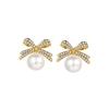 Elegant Micro-inlaid Zircon Bow Pearl Stud Earrings for Women - Versatile and Fashionable Accessories