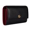 Gucci GG Marmont gold double G hardware snap closure cow leather wallet women's black with red