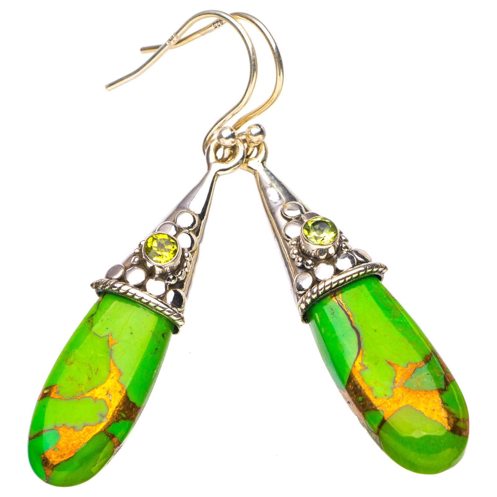 

Серьги StarGems® из стерлингового серебра 925 пробы ручной работы с натуральной медью и бирюзой, перидот, 2 дюйма, E6798