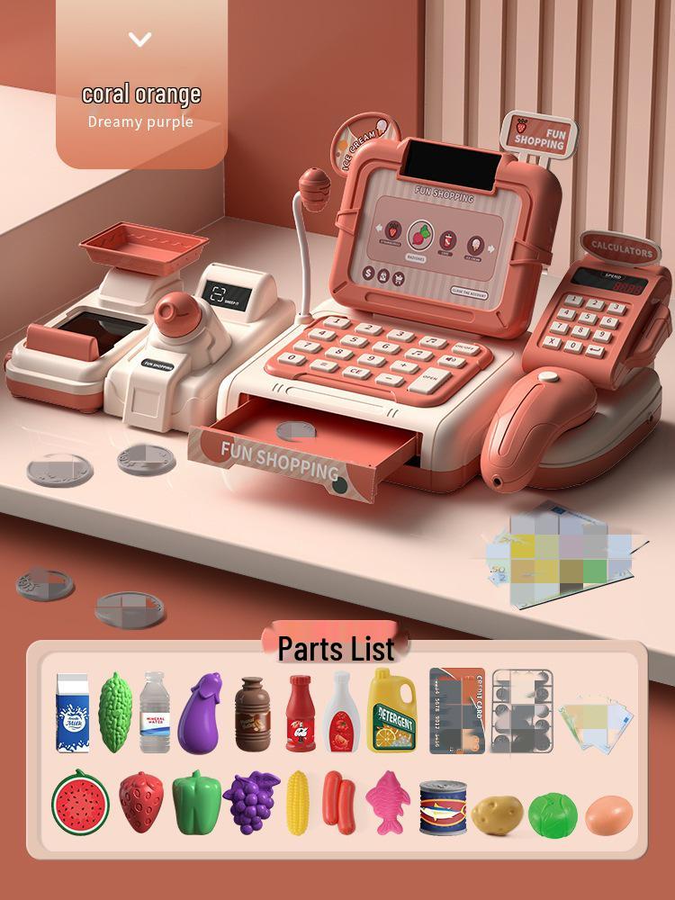 Children's Supermarket Cash Register Toy with Barcode Scanner and Money Collection