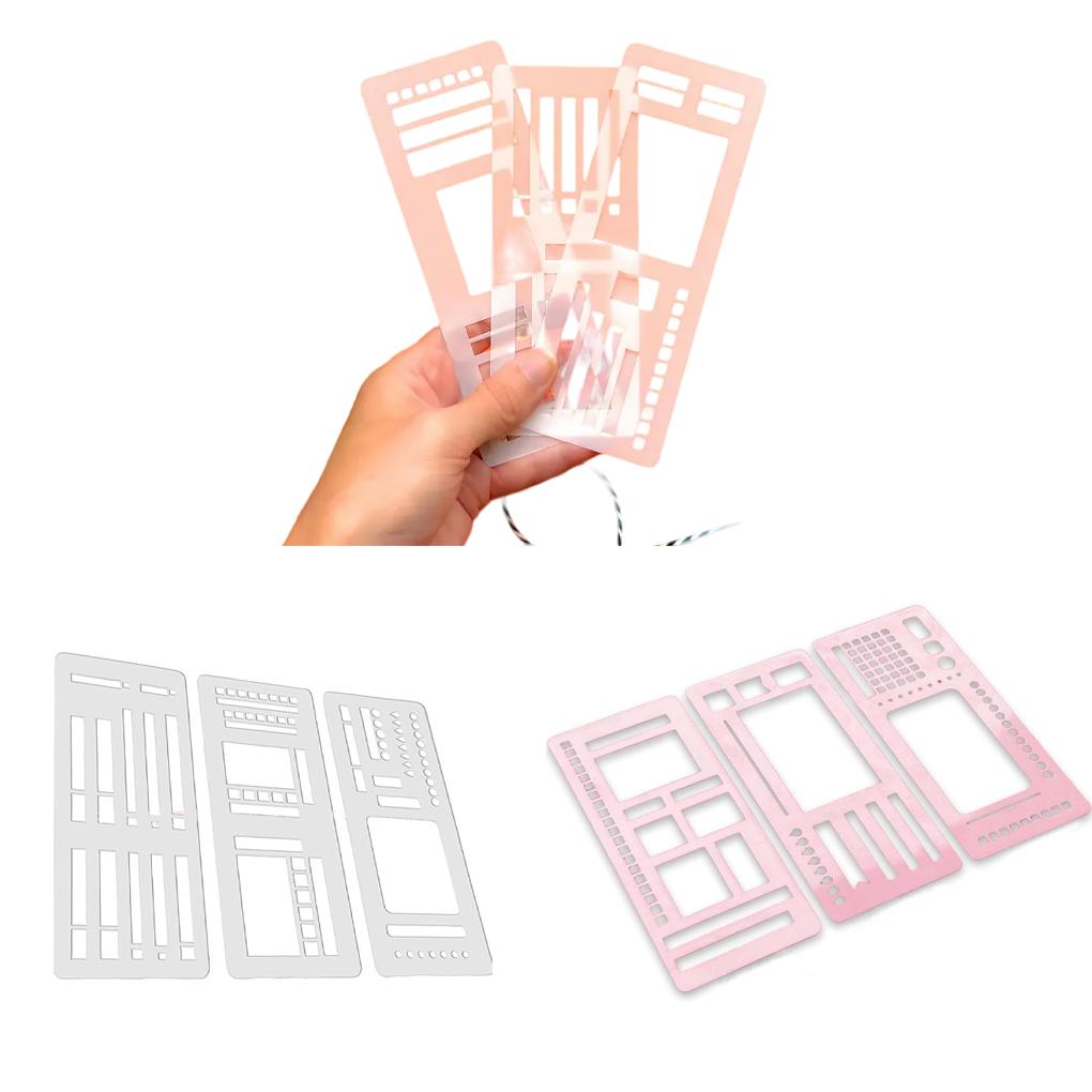 DIY Diary Art Portable PVC Waterproof Durable Template Tool Flexible Recording Template 3 Pack for Journaling Lines