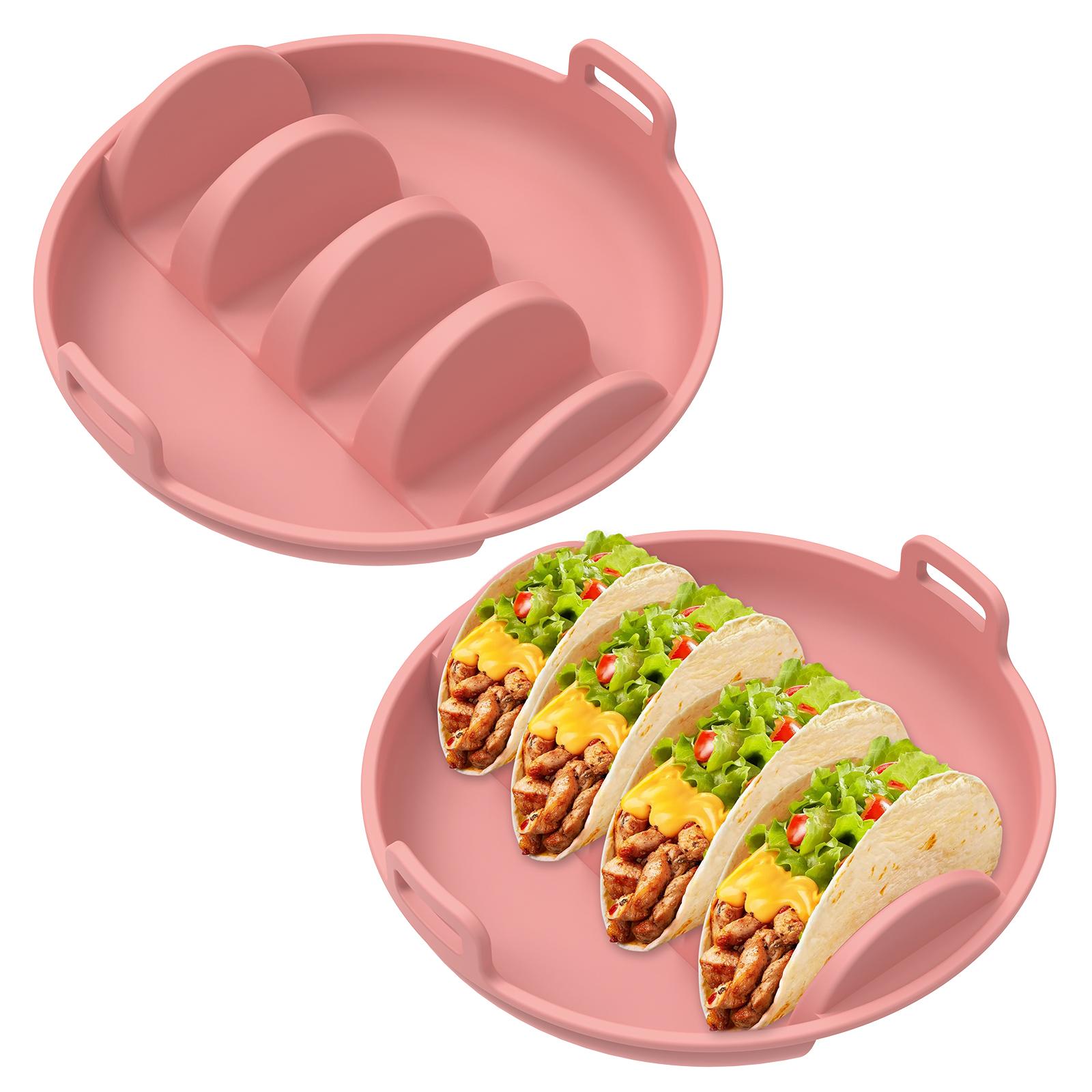 

2Pcs Silicone Taco Plate Easy to Access Taco Shell Holder with Handle Anti Scald Tortilla Serving Plate Easy to Move for Party розовый
