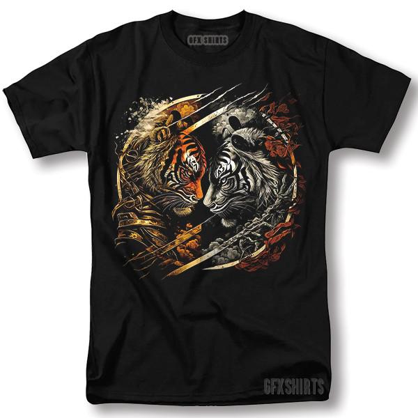 Yin Yang Tiger Shirt Twin Chinese Dragon Vntg Graphic Design Cool Gift T-shirt S