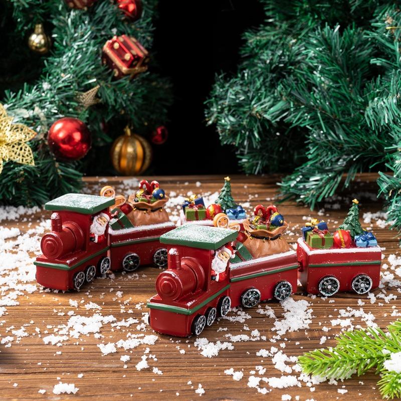 1Pcs Little Train Christmas Decorations Home Holiday Gifts Santa Claus Atmosphere Resin Crafts Lovely Living Room Bedroom