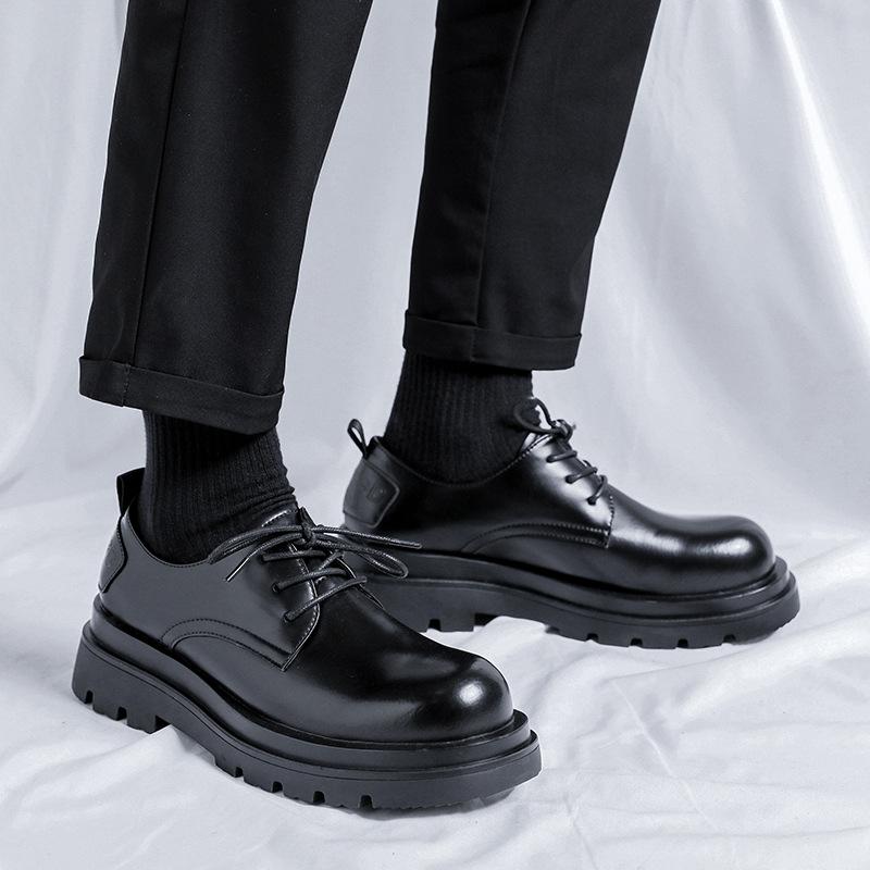 Derby shoes men's low-top Martin boots platform work shoes British casual cool black small leather shoes-R