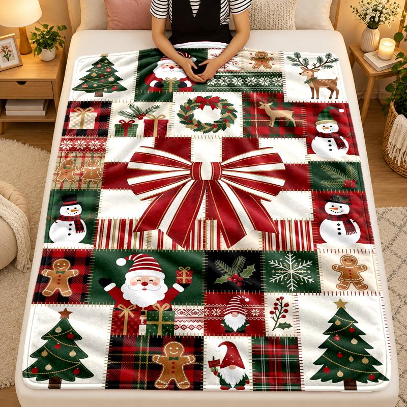 Christmas Theme Flannel Blanket, Warm Soft Throw Blanket, Xmas Holiday Home Gift