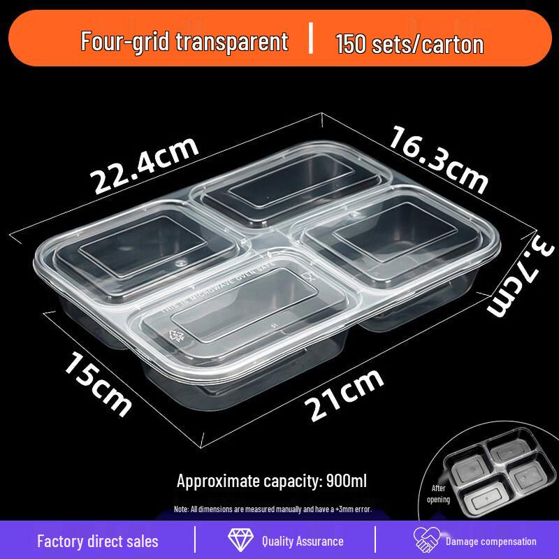 ZISIZ 1000ml Disposable 4-Compartment Lunch Box