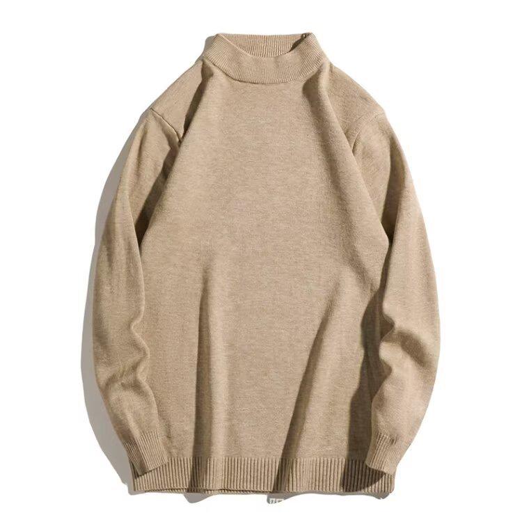 Men's High Neck Double Roll Wool Sweater - Soft, Warm, Solid Color, Close-Fitting Base Layer, Trendy Knitted Design