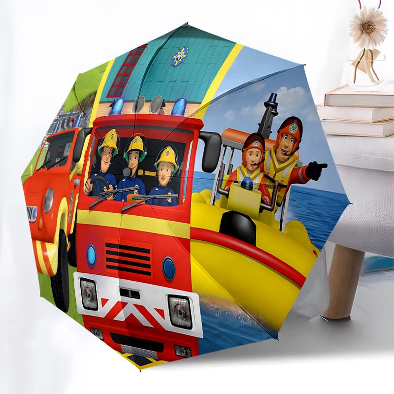 Fireman Fire Trucks Themed Travel Umbrella-8 Ribs Automatic Opening and Closing, Portable Folding Design, Compact and Stylish Umbrella Suita