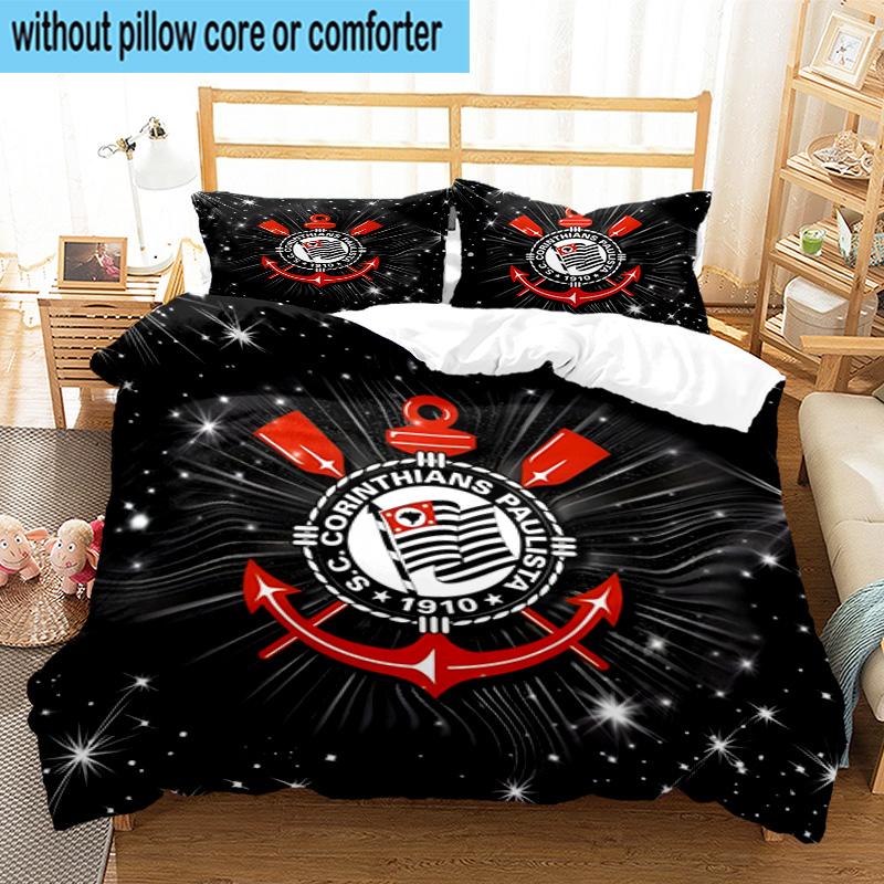 3pcs Sport Club Football Crest Printed Bedding Set Duvet Cover Closure Includes 1 Duvet Cover & 2 Pillowcases Bedding Sets Home Decor Gifts