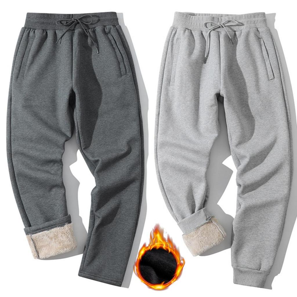 Men's Lamb Velvet Zipper Sweatpants Plus Velvet Thickened Sports Casual Pants Middle-aged Men's Pants Straight Trousers, Leggings