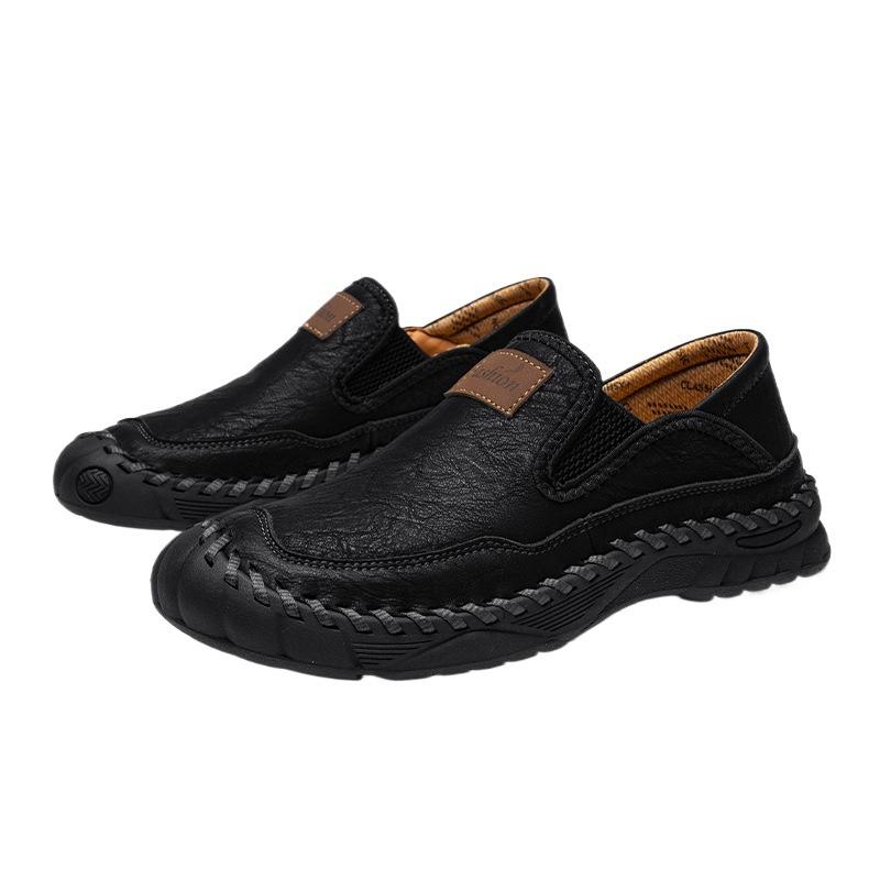 Popular Men's Shoes Outdoor Hiking Shoes Non-slip Manual Stitching Driving Shoes Autumn and Winter Foot Cover Comfortable Casual Leather Shoes