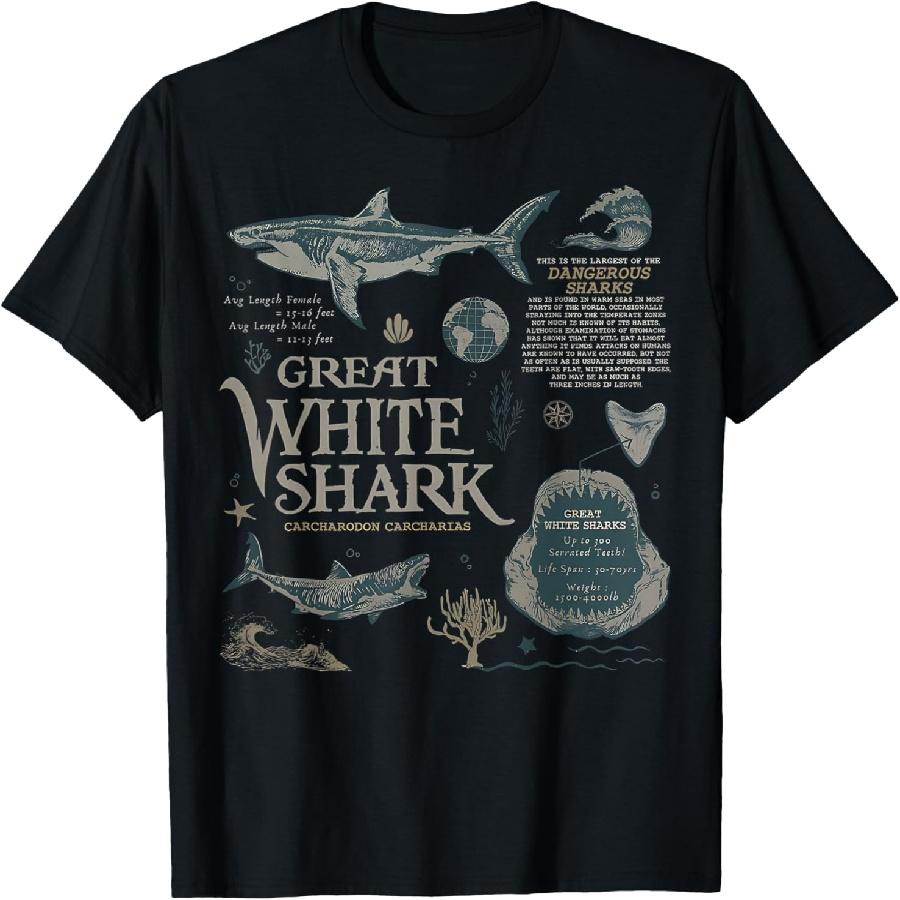 Футболка с графикой большой белой акулы для исследования дикой природы S