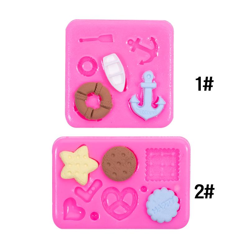 Fondant Waffle Cookie & Chocolate Mold - Heart, Star, Ship Anchor Ocean Theme Silicone Plaster Mold