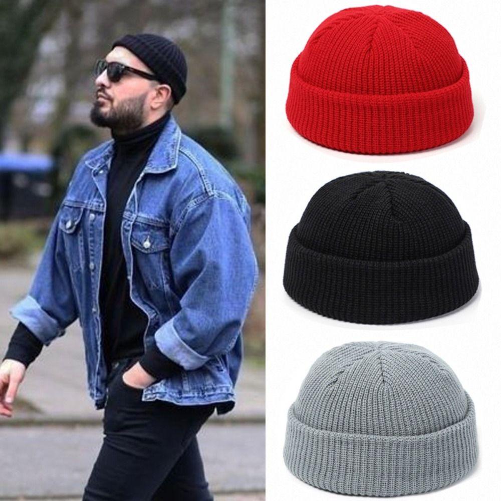Kurze Skullcap Koreanischer Stil Melonenmütze Retro Strickmützen Herbst und Winter