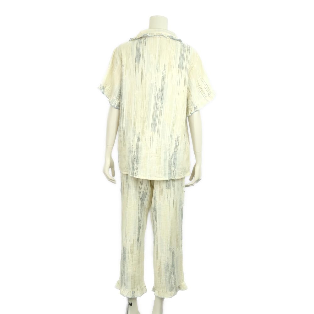 RAVIR Cotton Double Gauze Short Sleeves and Pants Breathable and with Feminine Ivory and Size Small Women's 100% Pajamas, Set, Moisture-Wicking,