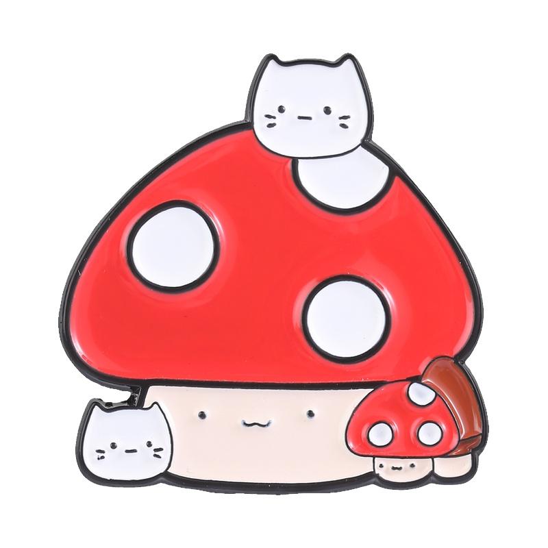 Cat Mushroom House Enamel Pins Kawaii Red Spotted Character Brooches Forest Lapel Badges Fungi Jewelry Gift for Friends