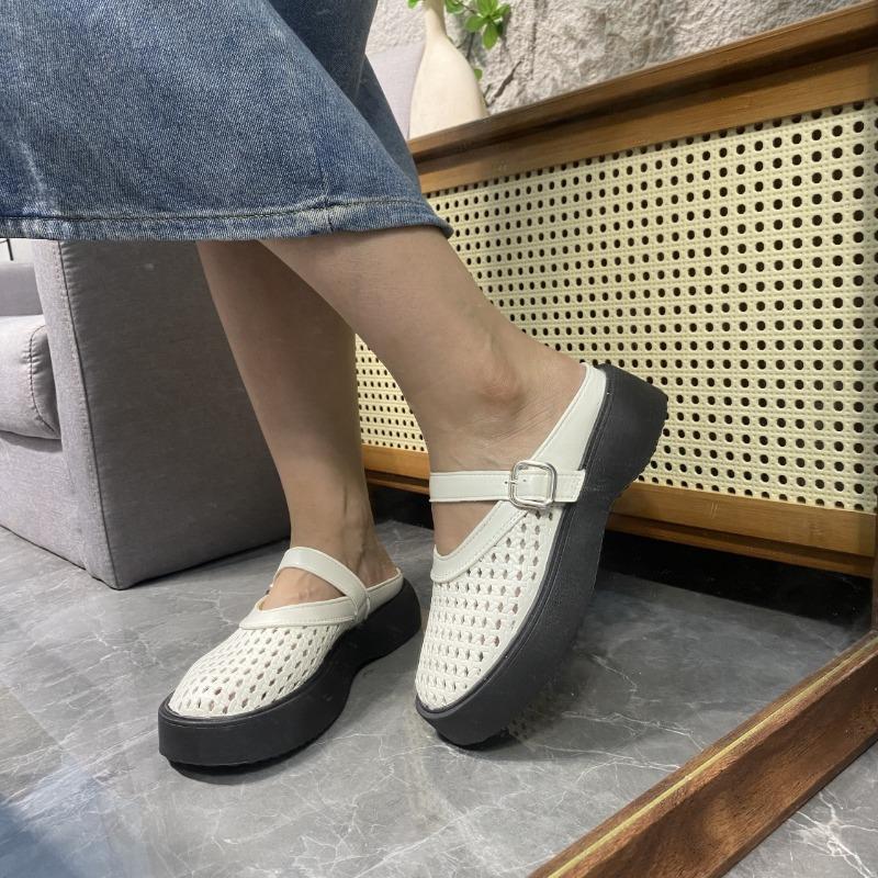 Going Out High-end Thick-soled Woven Hollow and Breathable Bag Head Half Slippers Women's New Summer One-pedal Sandals