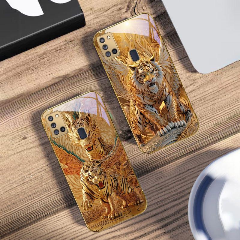 Fantasy Golden Beast For Samsung A 31 32 A33 A34 35 14 A15 13 16 25 26 50 52 53 54 55 56 70 71 72 73 Golden Glass Phone Case