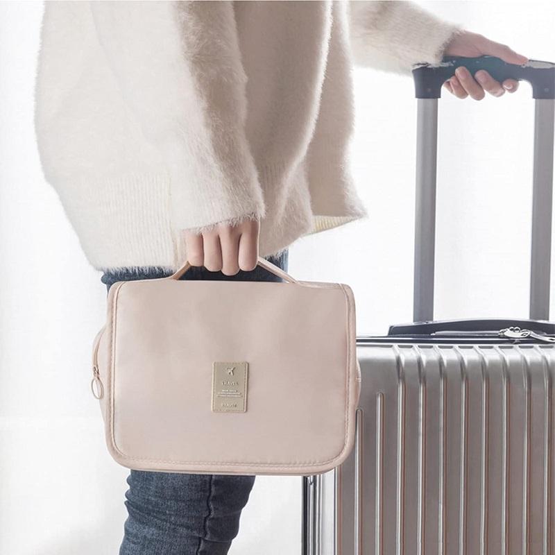 Travel Makeup Bag High Capacity Toiletries Storage Pouch Travel Make Up Organizer Waterproof Beauty Bag Bathroom Wash Bag Hand-held Hook Makeup Bag