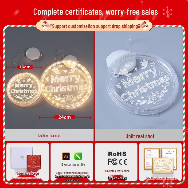 Battery-Operated LED Christmas Luminous Letter String Lights with Suction Cups