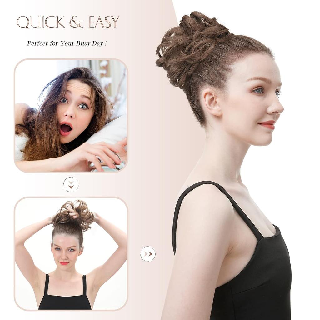 Messy Chignon Bun Hair Piece Wavy Synthetic Scrunchies for Instant Volume Elastic Bun Hair Extensions Thick Hairpieces for Women