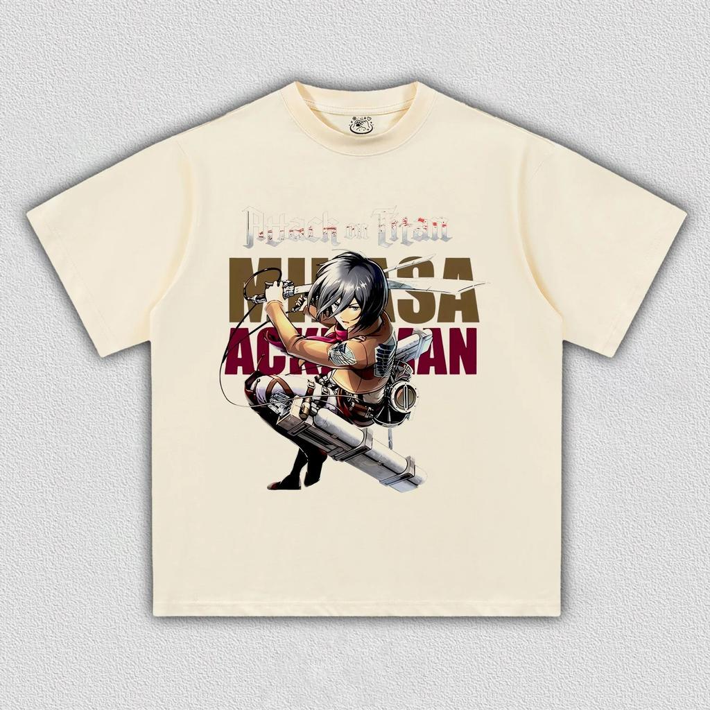 Animekaraktärer Mikasa Ackerman T-shirt Damer Herrar Attack on Titan Tryck Oversized Herr Dammode Streetwear hög kvalitet
