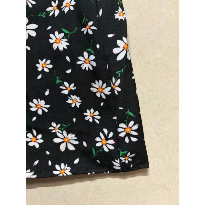 Women's Large Size Casual Waist Lantern Short-sleeved Dress Bohemian V-neck Loose Small Floral Skirt