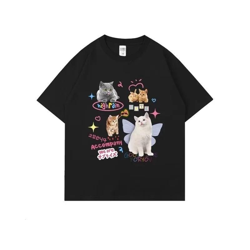 Funny Kitten Puppy Cartoon Women T-shirt Top Harajuku Streetwear Y2k Fashion Kawaii Clothes Cute Graphic Printed Unisex T Shirt