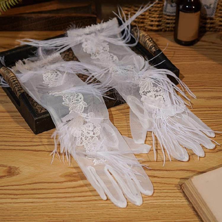Elegant Fingerless Gloves Feather French Unique Outfits Long Gloves for Flapper Bride Wedding Dancing Accessories