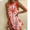 2025 European & American Printed Linen Sleeveless Mini Dress for Women