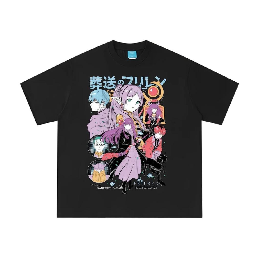 

Anime Frieren_ Beyond Journey s End Frieren Fern Stark Himmel Graphic T-shirt Men Women Clothing Fashion Cotton Summer T-shirts S чёрный