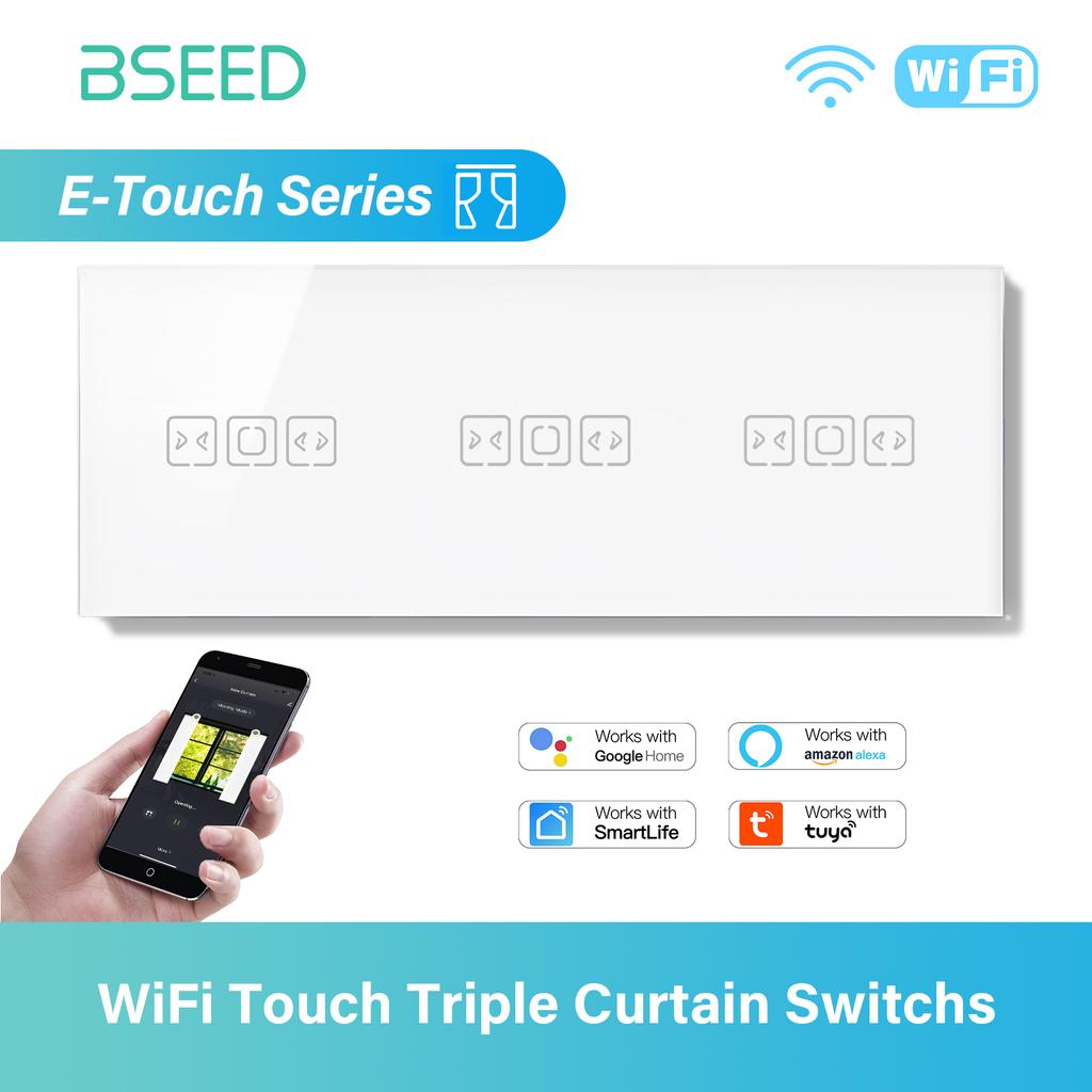 BSEED Tuya WIFI Curtain Switch Smart Touch Curtain Switches Glass Frame Tuya APP Switch EU Wall Sockets with USB-C for Villa Ho